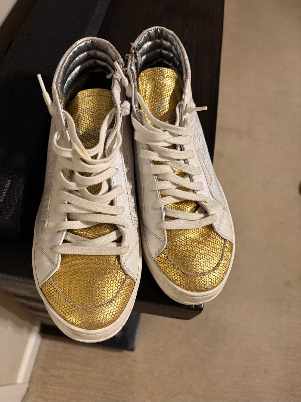 White and Gold High-Top Sneakers - Women size 38